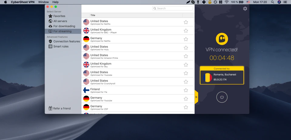 screenshot of CyberGhost VPN